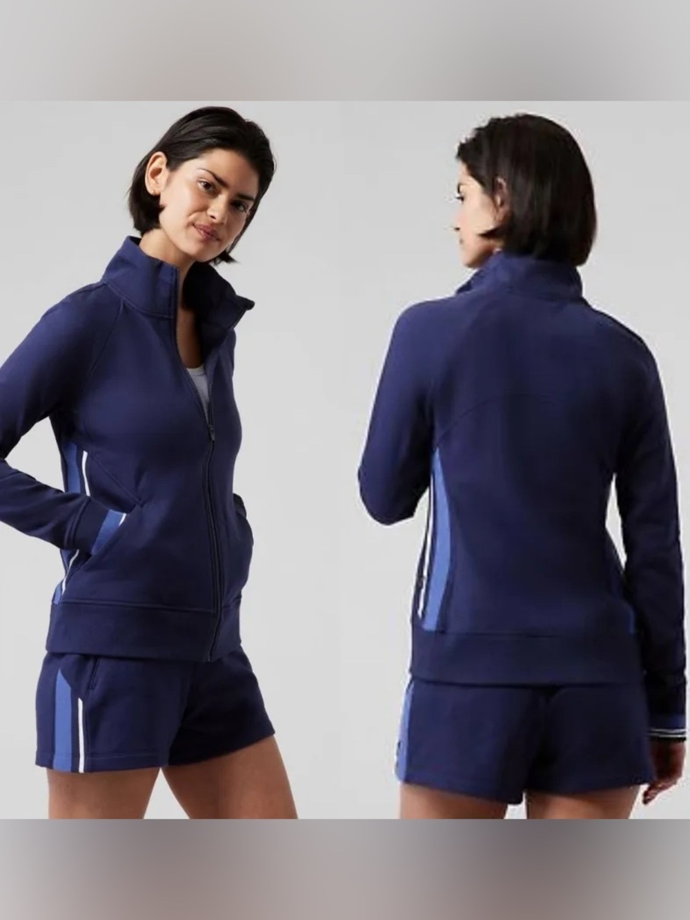 Navy Zip-Front Athletic Jacket | Athleta Triumph Game Point Jacket | Size Large